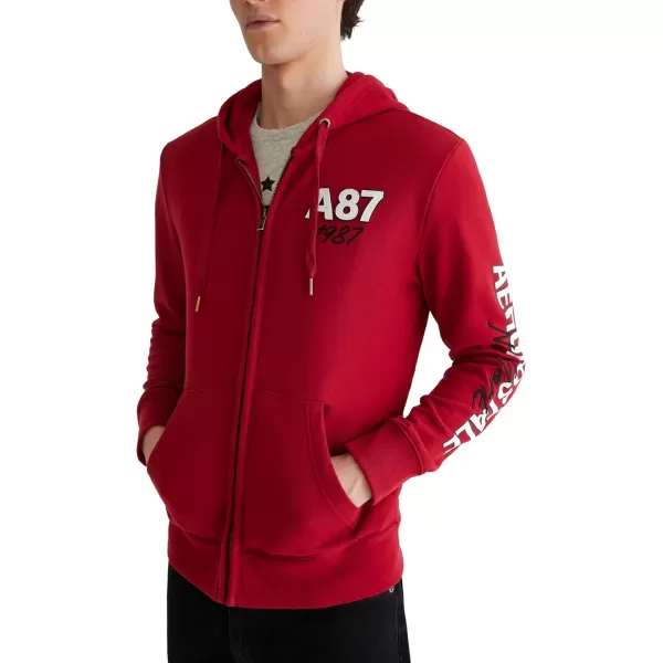 AEROPOSTALE Mens Aero Logo Full Zip HoodieLeft ChestCerise Red