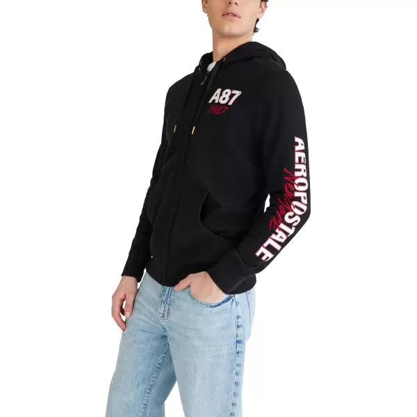 AEROPOSTALE Mens Aero Logo Full Zip HoodieLeft ChestDark Black