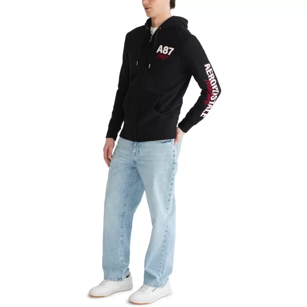 AEROPOSTALE Mens Aero Logo Full Zip HoodieLeft ChestDark Black