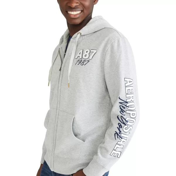 AEROPOSTALE Mens Aero Logo Full Zip HoodieLeft ChestLight Heather Grey