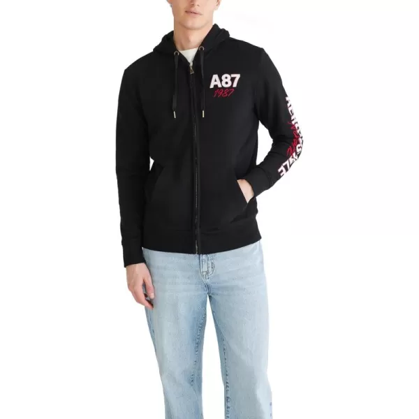 AEROPOSTALE Mens Aero Logo Full Zip HoodieLeft ChestDark Black