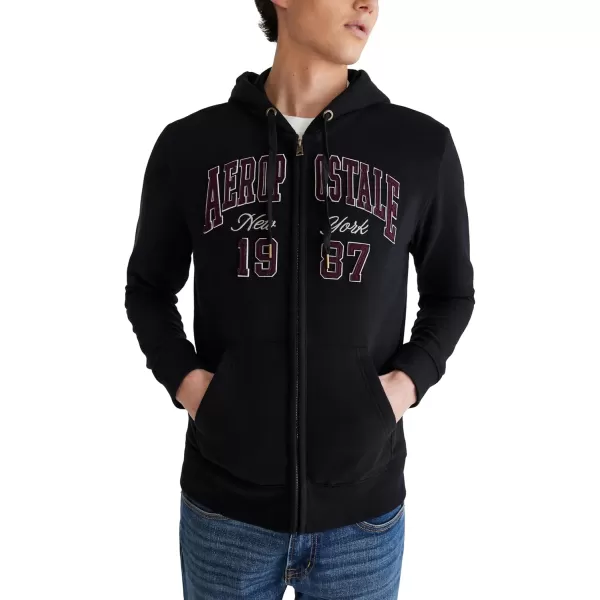 AEROPOSTALE Mens Aero Logo Full Zip HoodieArchDark Black