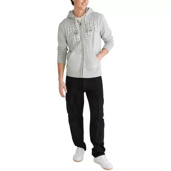 AEROPOSTALE Mens Aero Logo Full Zip HoodieArchLight Heather Grey