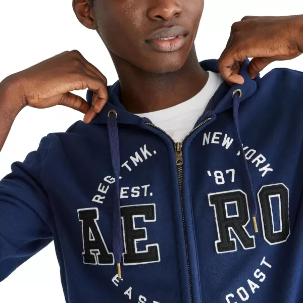 AEROPOSTALE Mens Aero Logo Full Zip HoodieCircleCadet Navy