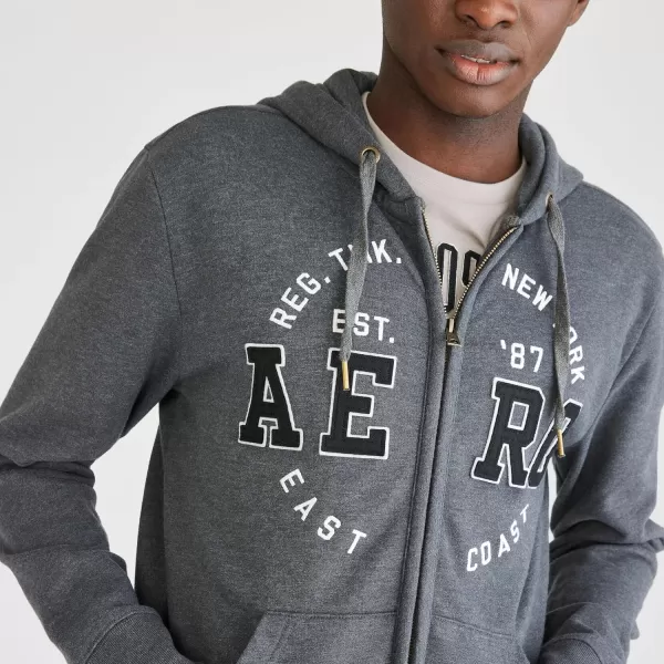 AEROPOSTALE Mens Aero Logo Full Zip HoodieCircleCharcoal Heather Grey