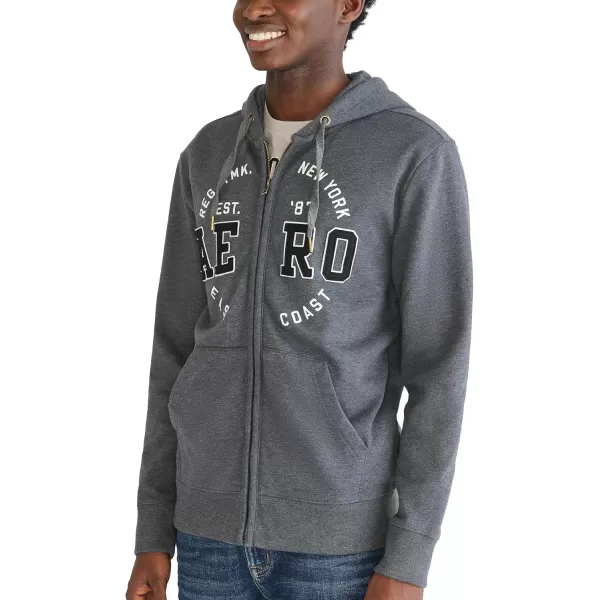 AEROPOSTALE Mens Aero Logo Full Zip HoodieCircleCharcoal Heather Grey