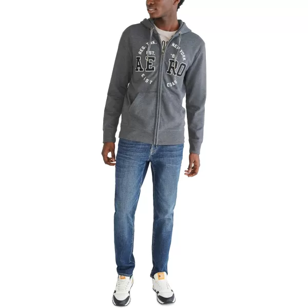 AEROPOSTALE Mens Aero Logo Full Zip HoodieCircleCharcoal Heather Grey