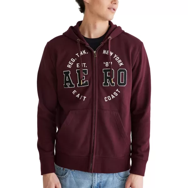 AEROPOSTALE Mens Aero Logo Full Zip HoodieCircleRich Burgundy