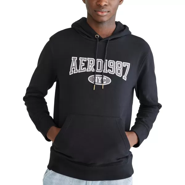 AEROPOSTALE Mens Aero Logo Popover HoodieAcross ChestDark Black
