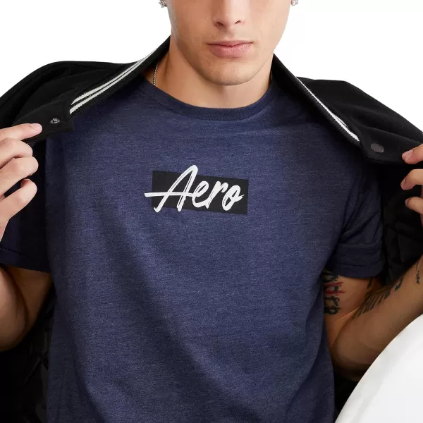 AEROPOSTALE Mens Box Logo Script Short Sleeve TeeVictorian Blue