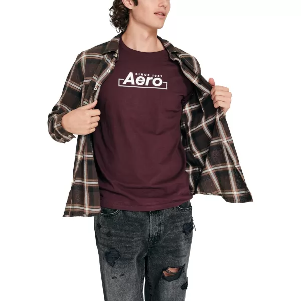 AEROPOSTALE Mens Box Logo Short Sleeve TeeRich Burgundy