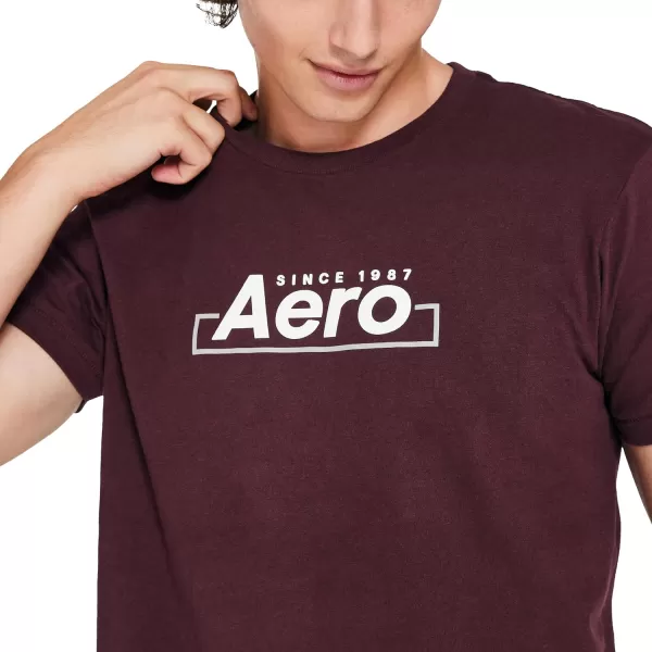 AEROPOSTALE Mens Box Logo Short Sleeve TeeRich Burgundy