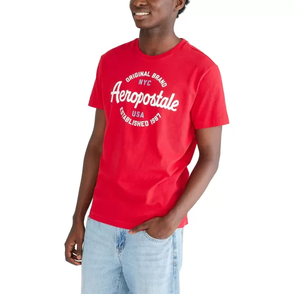 AEROPOSTALE Mens Circle Script Short Sleeve TeeModel Red