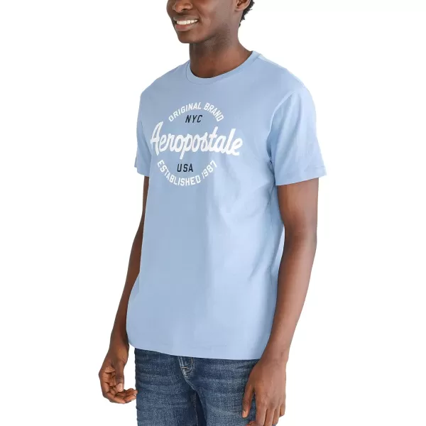 AEROPOSTALE Mens Circle Script Short Sleeve TeeWashed Blue
