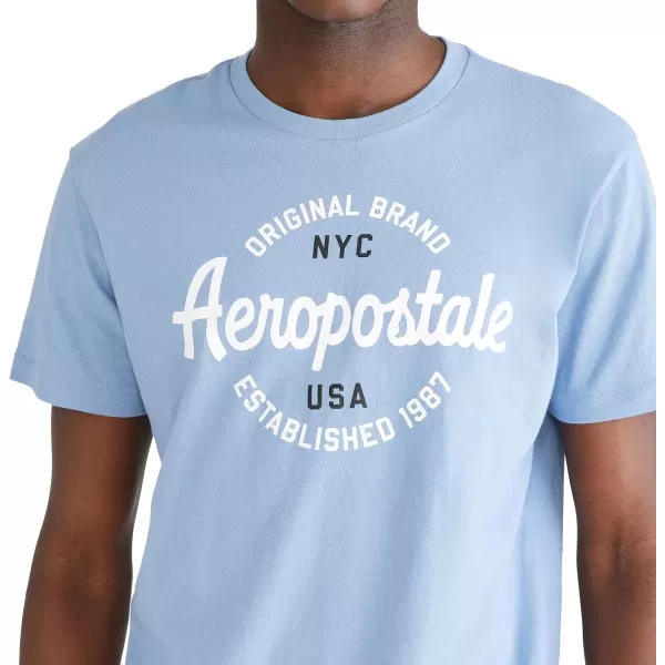 AEROPOSTALE Mens Circle Script Short Sleeve TeeWashed Blue