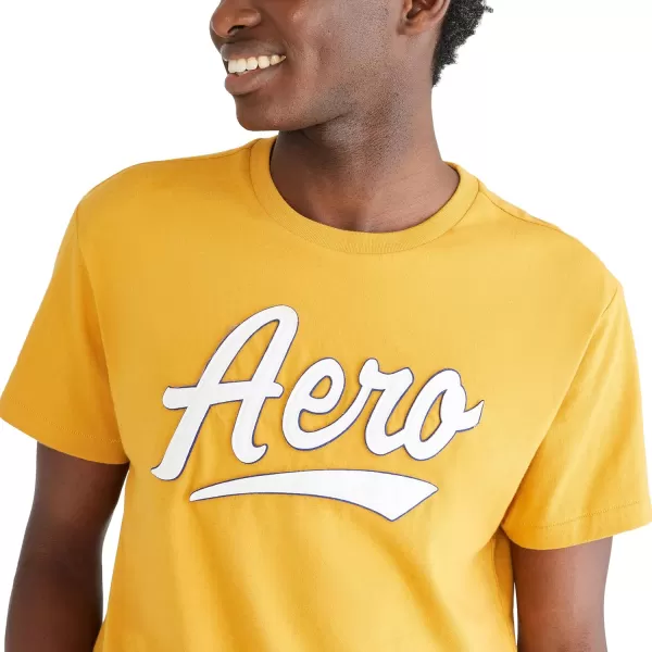 AEROPOSTALE Mens Script Logo Short Sleeve TeeAntique Ochre