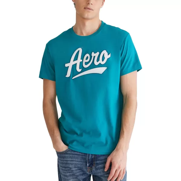 AEROPOSTALE Mens Script Logo Short Sleeve TeeHarbor Blue