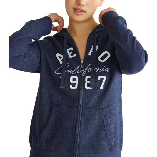 AEROPOSTALE Womens Aero Logo Full Zip Hoodie Arches Aero 1987 CaliforniaCadet Navy