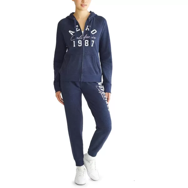AEROPOSTALE Womens Aero Logo Full Zip Hoodie Arches Aero 1987 CaliforniaCadet Navy