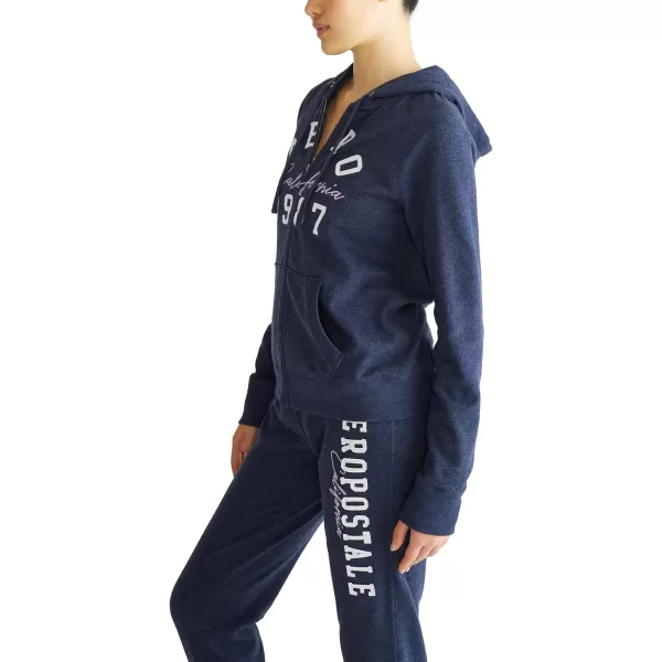 AEROPOSTALE Womens Aero Logo Full Zip Hoodie Arches Aero 1987 CaliforniaCadet Navy
