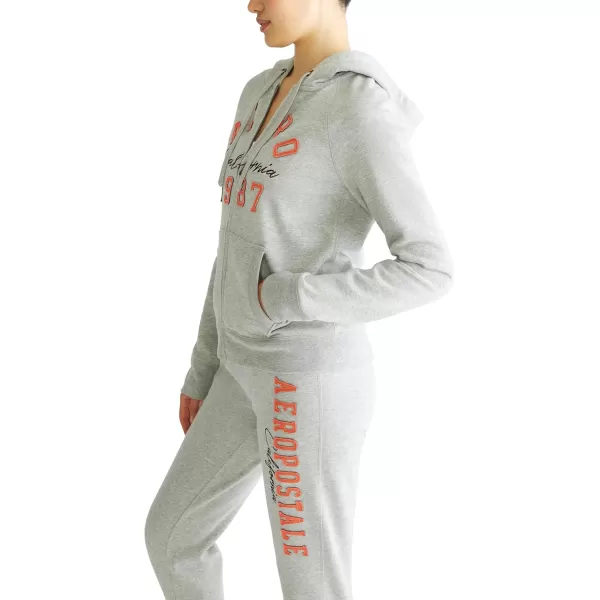 AEROPOSTALE Womens Aero Logo Full Zip Hoodie Arches Aero 1987 CaliforniaLight Heather Grey