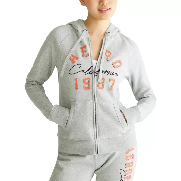 AEROPOSTALE Womens Aero Logo Full Zip Hoodie Arches Aero 1987 CaliforniaLight Heather Grey