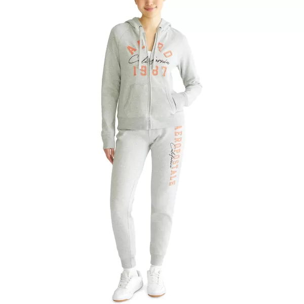 AEROPOSTALE Womens Aero Logo Full Zip Hoodie Arches Aero 1987 CaliforniaLight Heather Grey