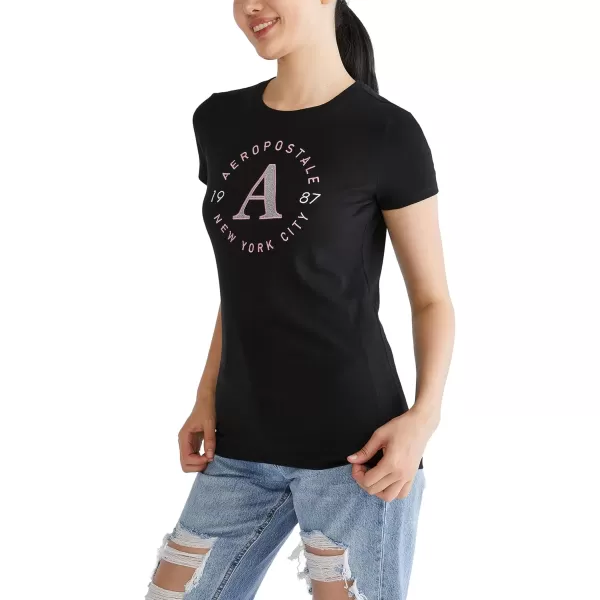AEROPOSTALE Womens Circle Short Sleeve Graphic TeeDark Black