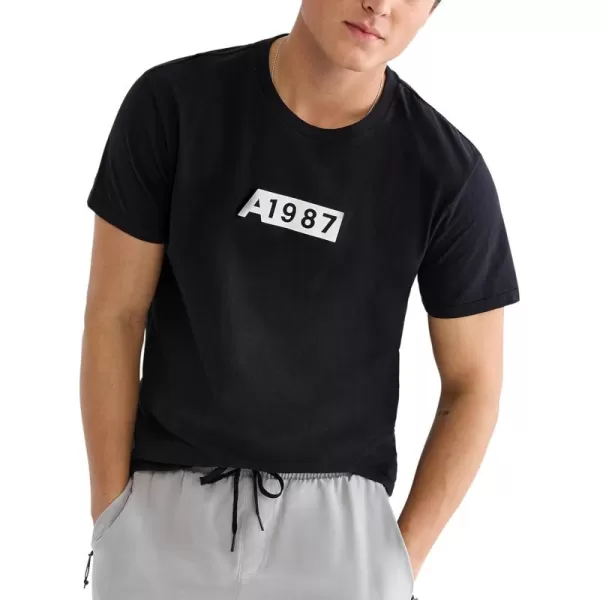 AEROPOSTALE Mens 1987 Box Logo Short Sleeve TeeDark Black