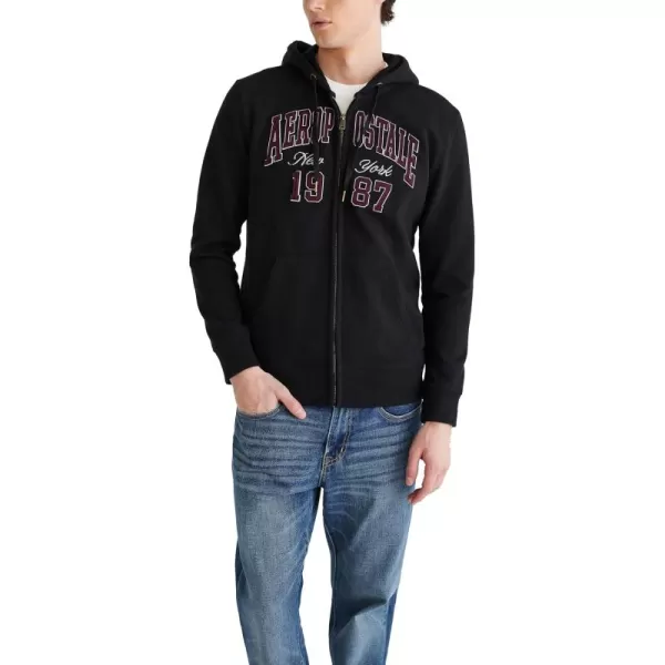 AEROPOSTALE Mens Aero Logo Full Zip HoodieArchDark Black