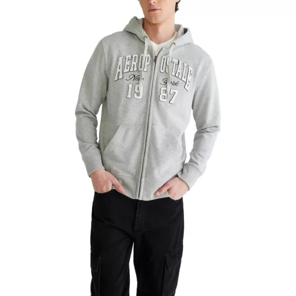 AEROPOSTALE Mens Aero Logo Full Zip HoodieArchLight Heather Grey