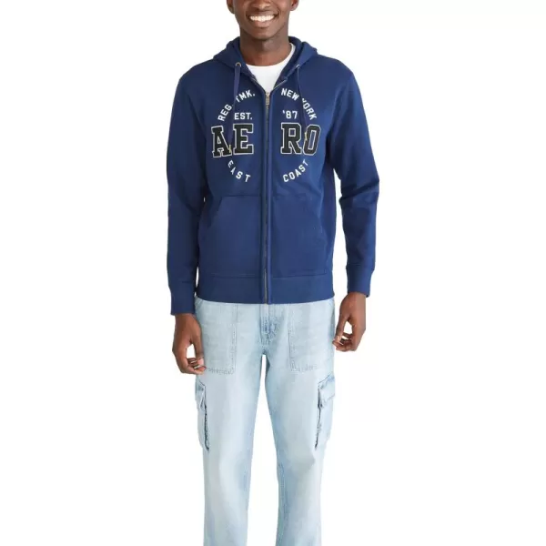 AEROPOSTALE Mens Aero Logo Full Zip HoodieCircleCadet Navy