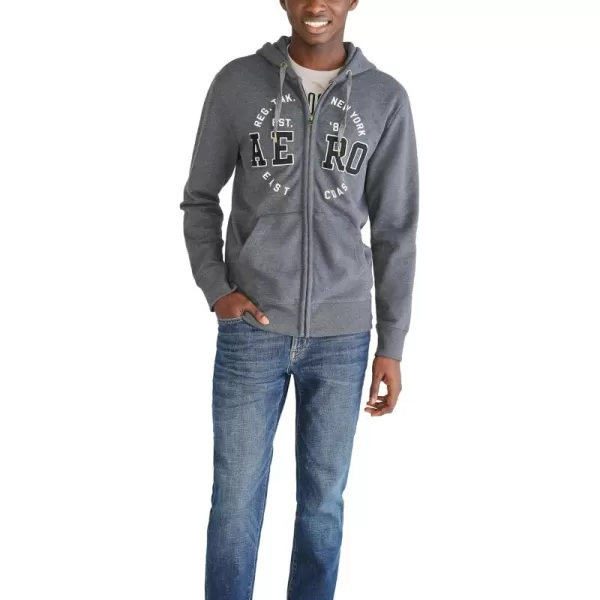 AEROPOSTALE Mens Aero Logo Full Zip HoodieCircleCharcoal Heather Grey
