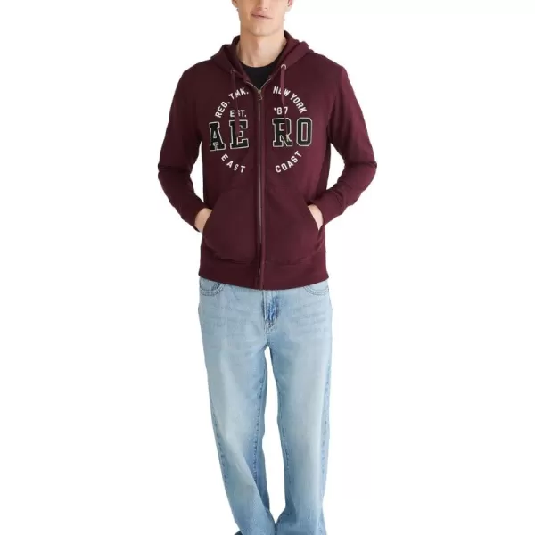 AEROPOSTALE Mens Aero Logo Full Zip HoodieCircleRich Burgundy