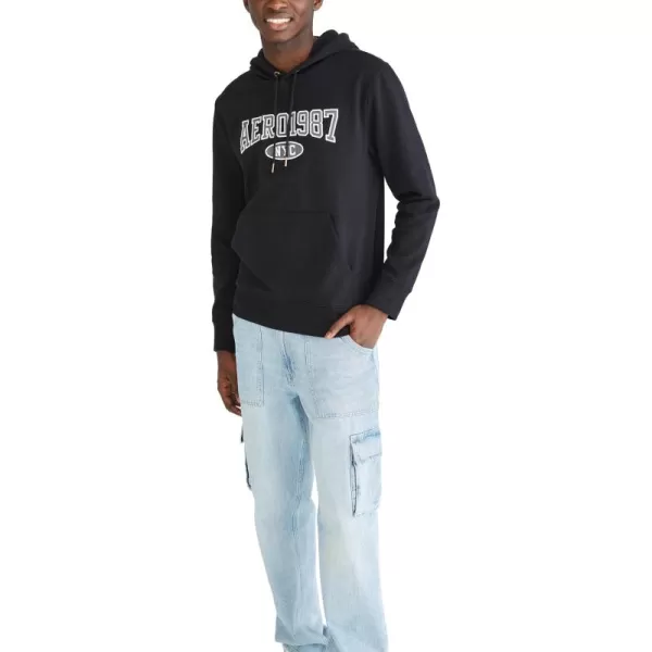 AEROPOSTALE Mens Aero Logo Popover HoodieAcross ChestDark Black