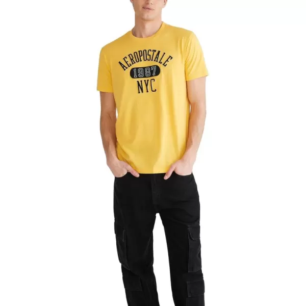 AEROPOSTALE Mens Arch Logo Short Sleeve TeeAmber Yellow