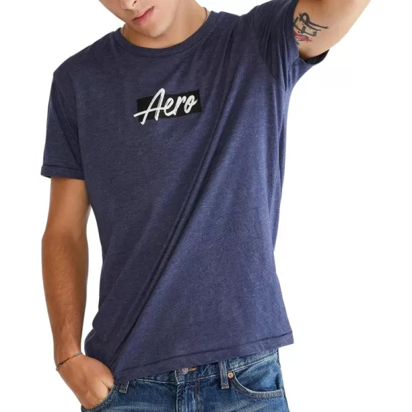AEROPOSTALE Mens Box Logo Script Short Sleeve TeeVictorian Blue