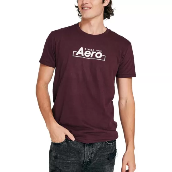 AEROPOSTALE Mens Box Logo Short Sleeve TeeRich Burgundy