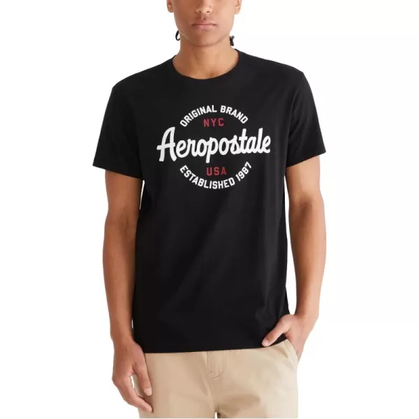 AEROPOSTALE Mens Circle Script Short Sleeve TeeDark Black