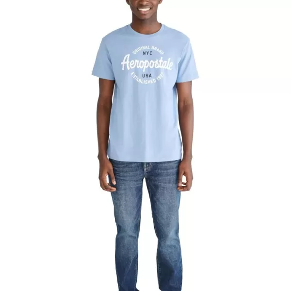 AEROPOSTALE Mens Circle Script Short Sleeve TeeWashed Blue