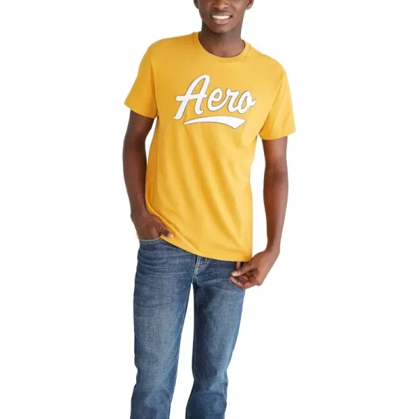 AEROPOSTALE Mens Script Logo Short Sleeve TeeAntique Ochre