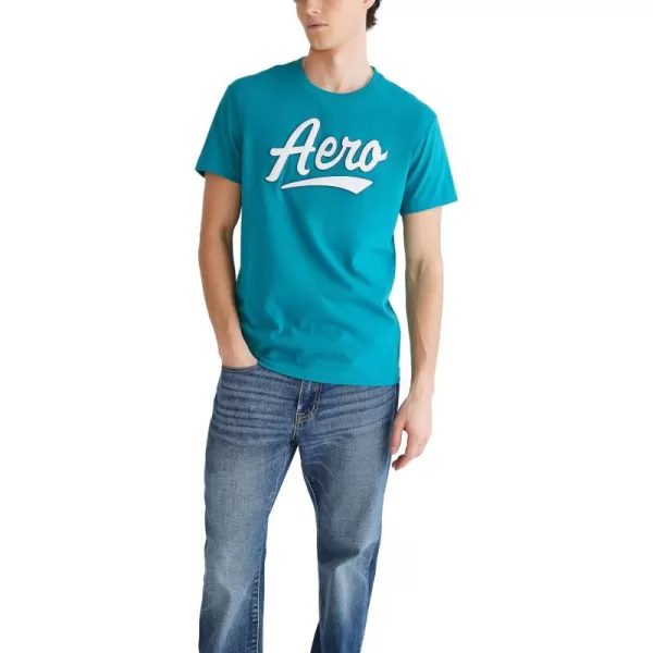 AEROPOSTALE Mens Script Logo Short Sleeve TeeHarbor Blue