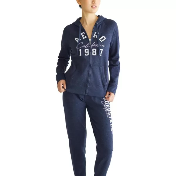 AEROPOSTALE Womens Aero Logo Full Zip Hoodie Arches Aero 1987 CaliforniaCadet Navy