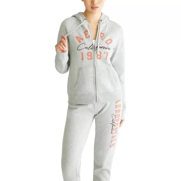 AEROPOSTALE Womens Aero Logo Full Zip Hoodie Arches Aero 1987 CaliforniaLight Heather Grey