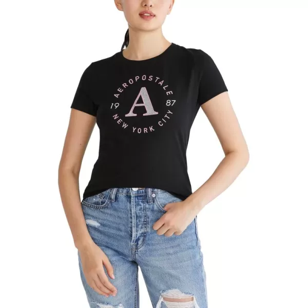 AEROPOSTALE Womens Circle Short Sleeve Graphic TeeDark Black