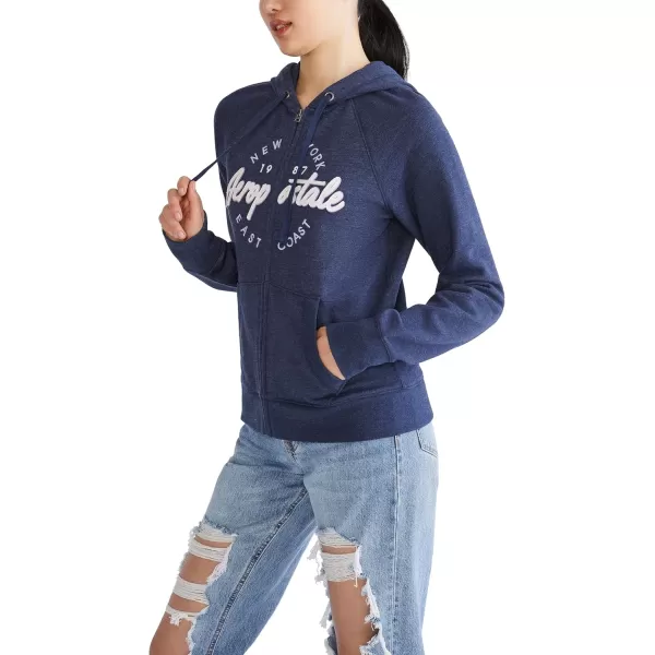 AEROPOSTALE Womens Aero Logo Full Zip HoodieCircleScriptsCadet Navy