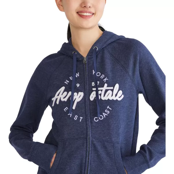 AEROPOSTALE Womens Aero Logo Full Zip HoodieCircleScriptsCadet Navy