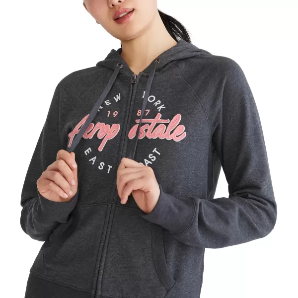 AEROPOSTALE Womens Aero Logo Full Zip HoodieCircleScriptsLight Heather Grey