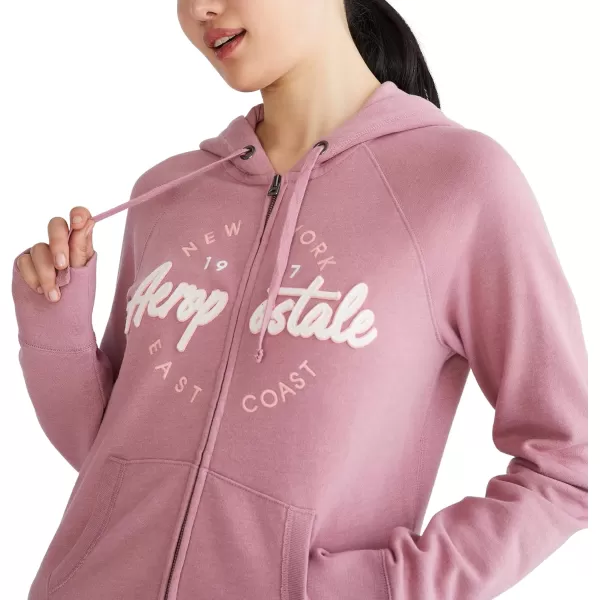 AEROPOSTALE Womens Aero Logo Full Zip HoodieCircleScriptsNostalgia Rose