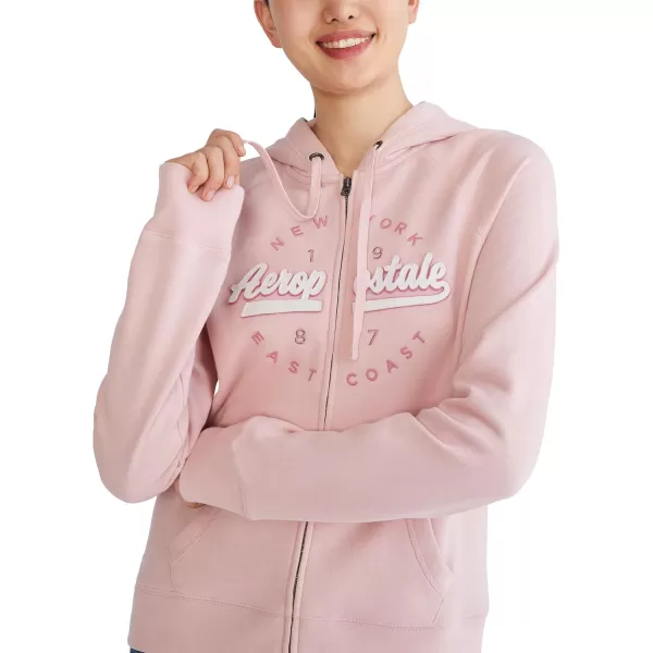 AEROPOSTALE Womens Aero Logo Full Zip HoodieCircleScriptsSilver Pink